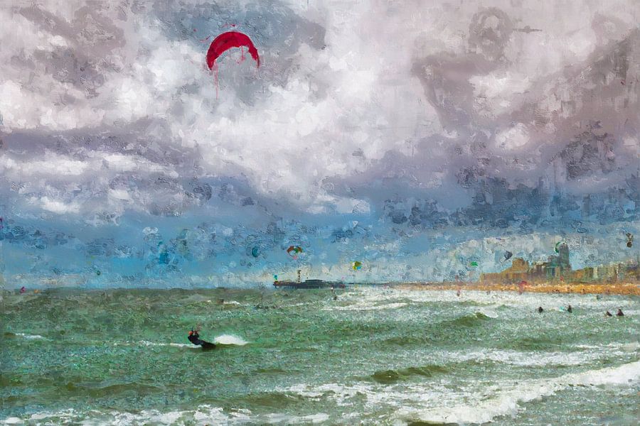 Geschilderde surfers in Scheveningen
