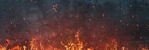des flammes ardentes devant un mur grunge
