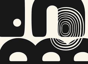 Zwart Wit Abstractie Organisch Geometrisch van Mad Dog Art