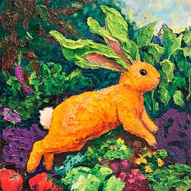 Cheerful hare in a garden salad by Poster Art Shop