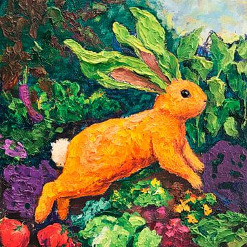 Vrolijke haas in een tuinsalade van Poster Art Shop