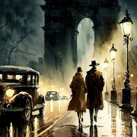 Paris sous la pluie 1950 aquarelle sur Preet Lambon