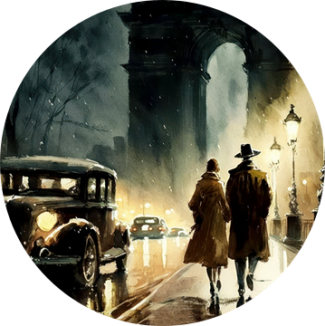 Parijs in de regen 1950 aquarel van Preet Lambon