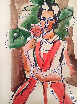 Mädchen mit der Roten Dahlie von Helia Tayebi Art