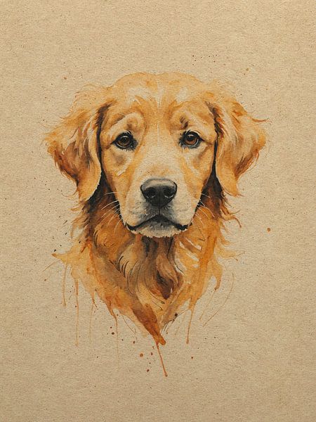Aquarellporträt eines Golden Retrievers von Hilde Remerie Fotografie und digitale Kunst