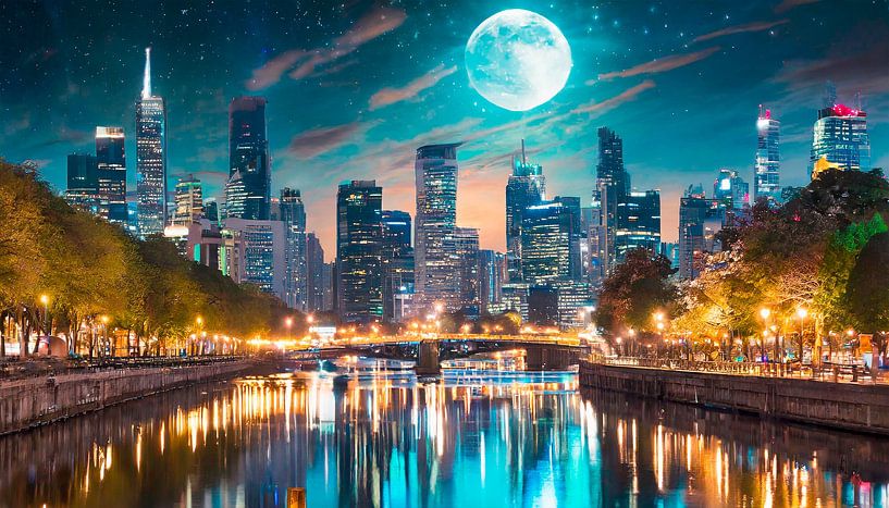 City at night with reflection by Mustafa Kurnaz