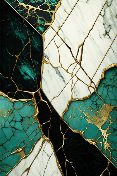 Abstract marble green gold black and white by Digitale Schilderijen