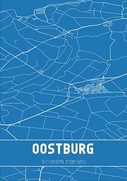 Blauwdruk | Landkaart | Oostburg (Zeeland) van MijnStadsPoster