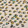 Aerial photo of bathers behind windbreaks by Frans Lemmens
