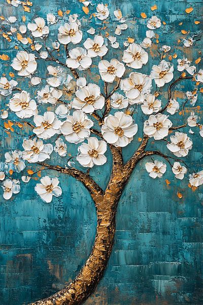 Baum mit weißen Blüten Gemälde von Art & Soul Creations