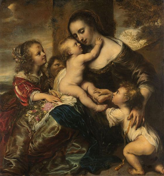 Portrait of a woman with four children, depicted as Caritas, Jürgen Ovens by Masterful Masters