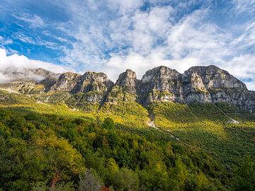 Couleurs d'automne dans les forêts des montagnes de Pindos | Photographie de paysage Grèce sur Teun Janssen