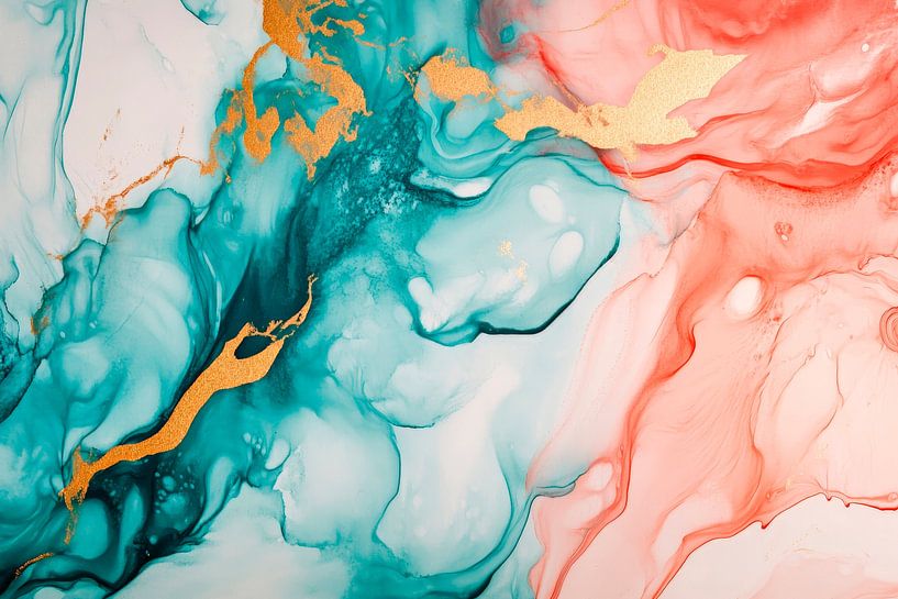 Colourful acrylic painting with gold accents by Poster Art Shop