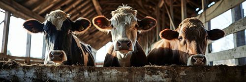 Panorama des vaches dans l'étable sur Digitale Schilderijen