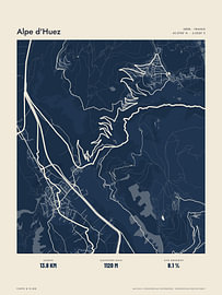 Alpe d'Huez and its 21 hairpins, in navy by Sidney van den Boogaard