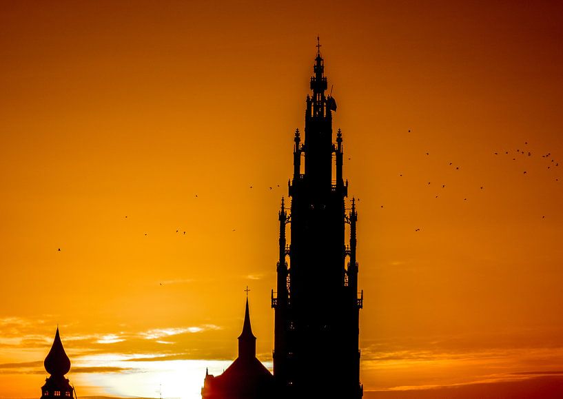 Antwerpen Kathedraal zonsondergang van Serge Meeter