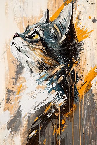 Abstract kattenportret in expressieve stijl