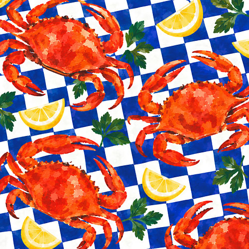 Krabben op een blauw raster