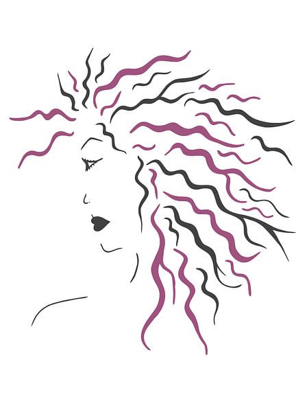 Femme aux boucles roses et noires par Wandersti