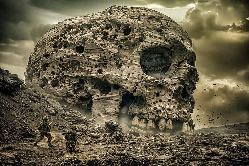 Soldaten voor een verbrijzelde schedel van Luc de Zeeuw