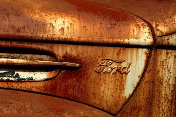 Detail of rusty orange with white old Ford. by Alice Berkien-van Mil