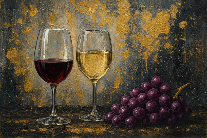 Wine and grapes classic still life by Art & Soul Creations
