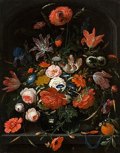 Bloemen in een glazen vaas, Abraham Mignon