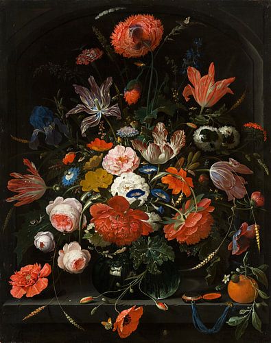 Fleurs dans un vase en verre, Abraham Mignon