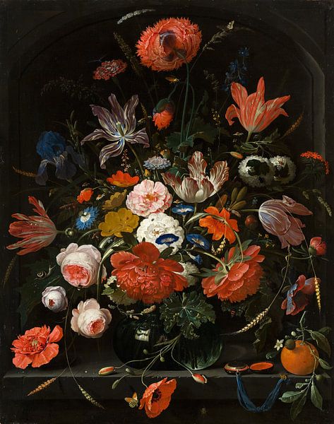  Blumen in einer Glasvase - Abraham Mignon von Diverse Meesters