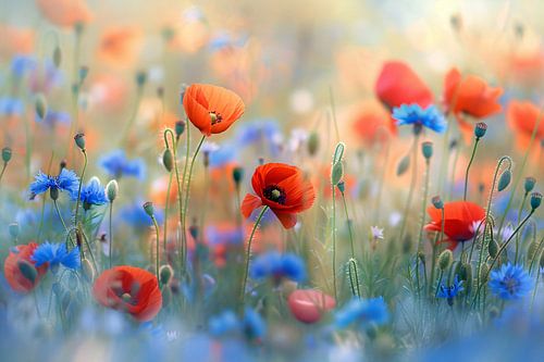 Een sereen veld van bloemen in pastelkleuren