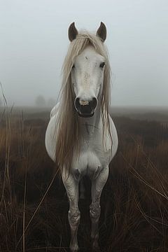 Chuchotement de brume - Majestueux cheval blanc à l'aube sur Felix Brönnimann