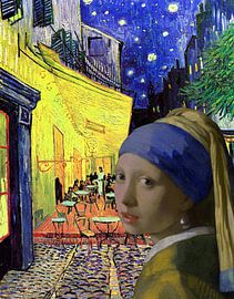 Mädchen mit Perlenohrring - auf der Terrasse eines Cafés Vincent van Gogh von Digital Art Studio