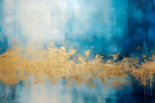Blauw en goud contrast - Abstract schilderij woonkamer