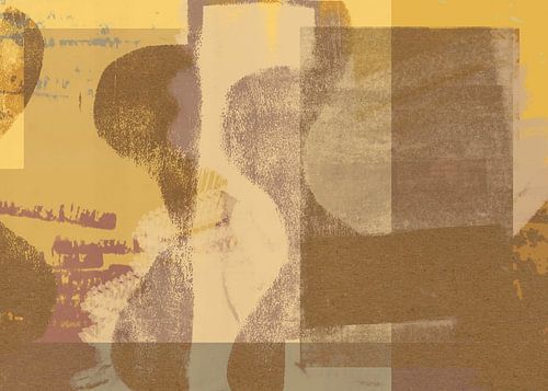 Abstracte vormen in warm bruin en geel.