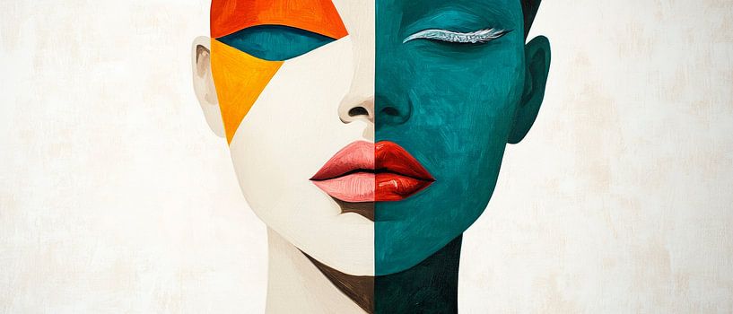 Jeu de couleurs des contraires Visage de la dualité Réflexion par Poster Art Shop