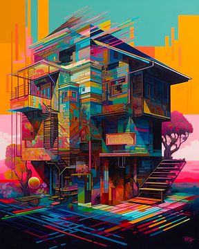 Kleurrijke geometrische abstracte architectuur ,moderne woningen XIII van René van den Berg