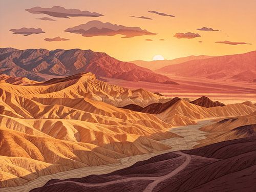 Sunset Over Desert Hills Landscape Art