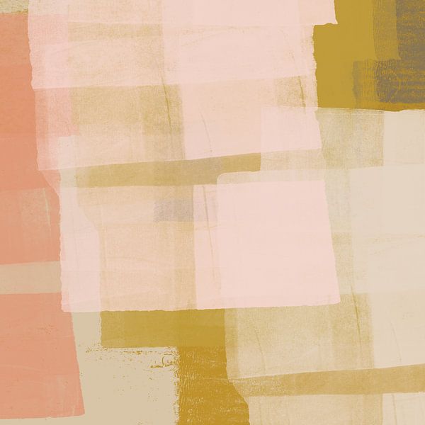 Abstract shapes and lines in ochre, white, pink, taupe II by Dina Dankers