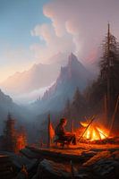 Wanderlust: A Cozy Night by the Campfire Digital AI Art