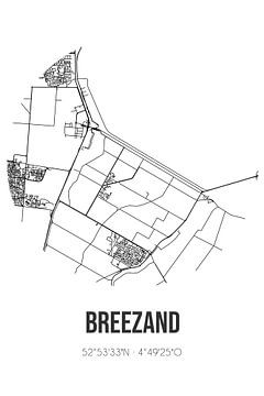 Breezand (Noord-Holland) | Landkaart | Zwart-wit van MijnStadsPoster