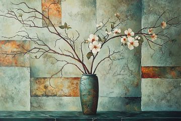 vase flowers | Teal Blossom by Eye catching paintings