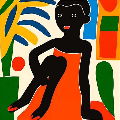 Collage Illustratie 5: Afrikaans meisje zitten bij een plant