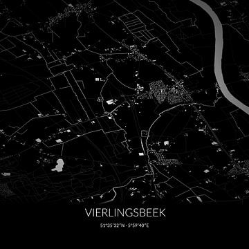 Black-and-white map of Vierlingsbeek, North Brabant. by Rezona