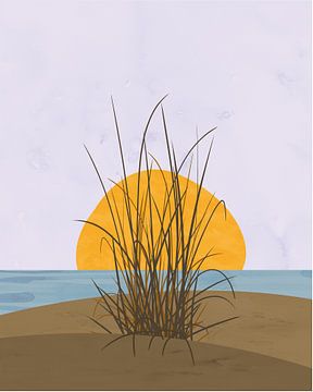 Illustration der Nordseeküste bei Sonnenuntergang von Tanja Udelhofen