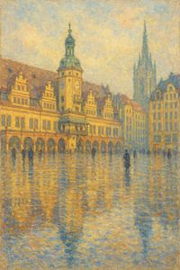Place de Leipzig à la lumière de la pluie - Échos d'or sur le pavé