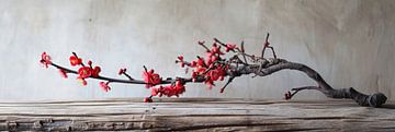 Branch with pink flowers still life as panorama by Digitale Schilderijen