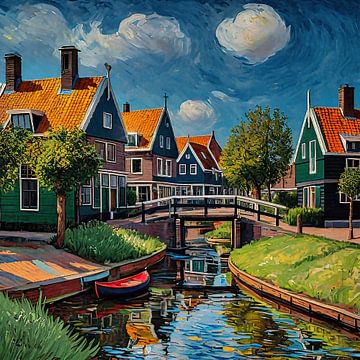 Volendams dorpsgezicht in van Gogh stijl van Digital Art Nederland