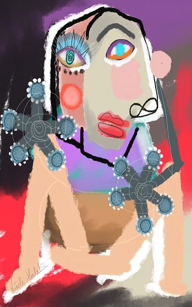 Sitting woman in red, Picasso Cubism by Nicole Habets