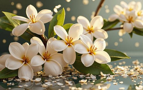 Plumeria bloemen met gevallen bloemblaadjes