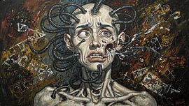 Wired Mind Collapse – Portraits grotesques au style néo-expressionniste à l'huile sur Aden Pink Studio